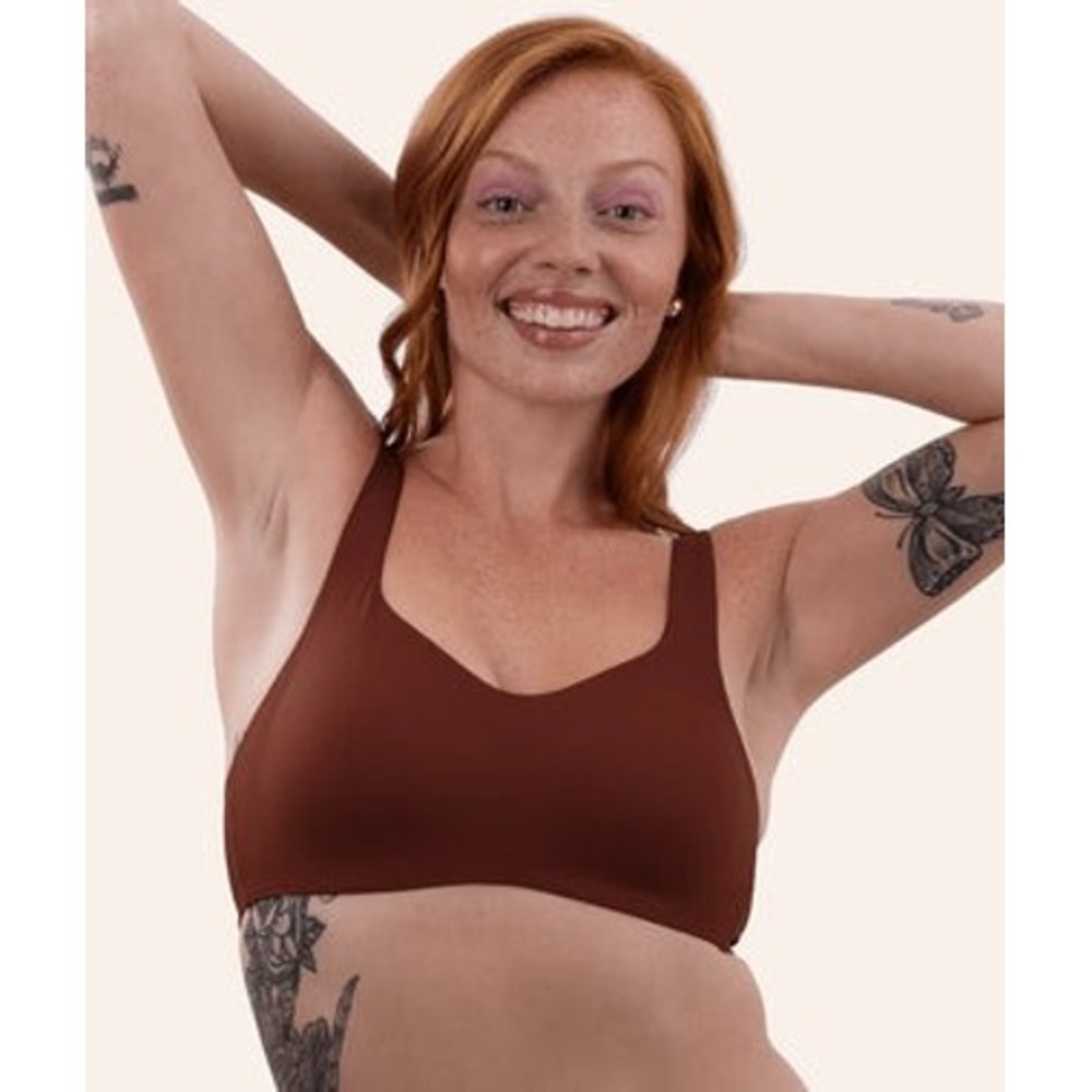 HUUG Bra Womens Large Daily Embrace Wireless Cinnamon Brown Seamless